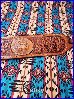 Tooled Stitched Lion Oak Leaf Big Game Leather Thumbhole Rifle Sling Africa Hunt