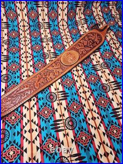 Tooled Stitched Lion Oak Leaf Big Game Leather Thumbhole Rifle Sling Africa Hunt