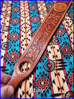 Tooled Stitched Lion Oak Leaf Big Game Leather Thumbhole Rifle Sling Africa Hunt