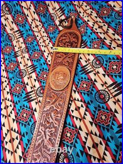 Tooled Stitched Lion Oak Leaf Big Game Leather Thumbhole Rifle Sling Africa Hunt