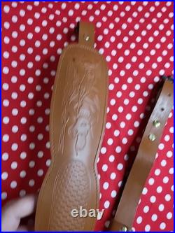 Tooled Stitched Whitetail Padded Leather Rifle Sling With Swivels Shotgun Sling