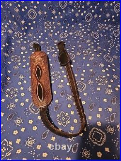 Tooled Whitetail Buck Acorn Diamond Leather Padded Rifle Sling With Swivels