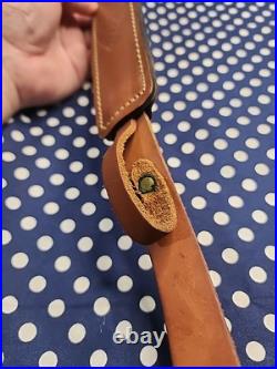Tooled Whitetail Oak Leaf Acorn White Stitched Thumbhole Leather Rifle Sling