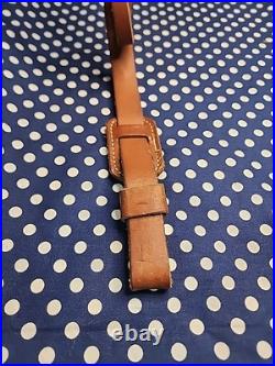 Tooled Whitetail Oak Leaf Acorn White Stitched Thumbhole Leather Rifle Sling