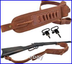 Top-Grain Leather Ammo Holder Rifle Shotgun Sling, Adjustable Hunting Gun Strap
