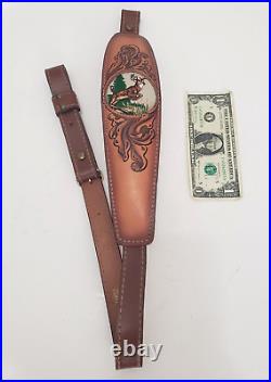 Torel 36 Brown Leather Deer Art Rifle Strap Sling Top Grain Cowhide 4852 Texas