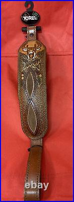 Torel Brown Leather Rifle Sling 1 Inch Padded Embossed Deer Scene New