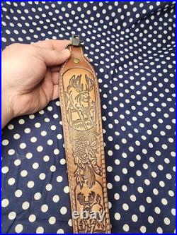 Torel Thomco Tooled Whitetail Acorn White St. Leather Rifle Sling Suede Backed
