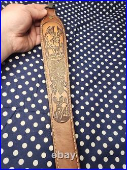 Torel Thomco Tooled Whitetail Acorn White St. Leather Rifle Sling Suede Backed