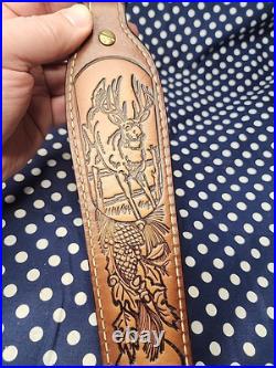 Torel Thomco Tooled Whitetail Acorn White St. Leather Rifle Sling Suede Backed