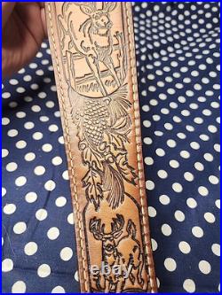 Torel Thomco Tooled Whitetail Acorn White St. Leather Rifle Sling Suede Backed