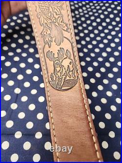 Torel Thomco Tooled Whitetail Acorn White St. Leather Rifle Sling Suede Backed