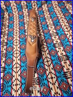 Torel Tooled Leather White Stitched Suede Backed Rifle Sling With Swivels