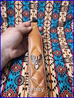 Torel Tooled Leather White Stitched Suede Backed Rifle Sling With Swivels