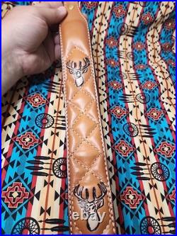 Torel Tooled Leather White Stitched Suede Backed Rifle Sling With Swivels