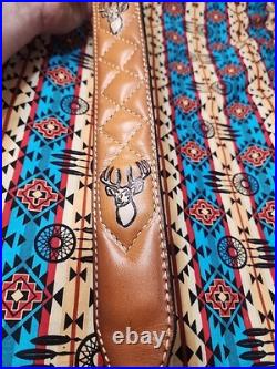 Torel Tooled Leather White Stitched Suede Backed Rifle Sling With Swivels