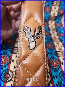 Torel Tooled Leather White Stitched Suede Backed Rifle Sling With Swivels
