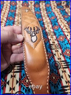 Torel Tooled Leather White Stitched Suede Backed Rifle Sling With Swivels