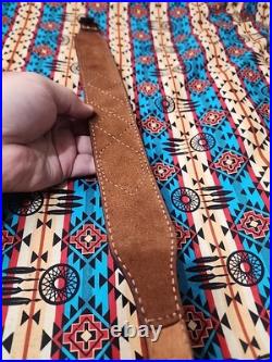 Torel Tooled Leather White Stitched Suede Backed Rifle Sling With Swivels