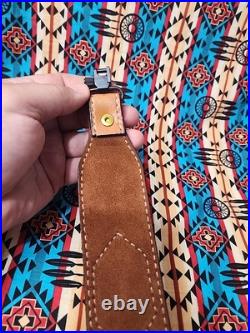 Torel Tooled Leather White Stitched Suede Backed Rifle Sling With Swivels