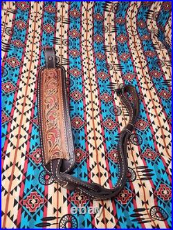 Torel Tooled White Stitched Leather Padded Two Toned Rifle Sling Suede Backed