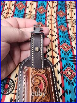 Torel Tooled White Stitched Leather Padded Two Toned Rifle Sling Suede Backed