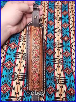 Torel Tooled White Stitched Leather Padded Two Toned Rifle Sling Suede Backed