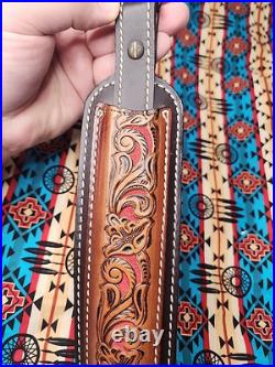 Torel Tooled White Stitched Leather Padded Two Toned Rifle Sling Suede Backed