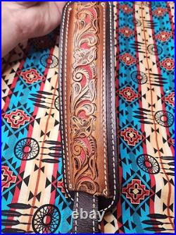 Torel Tooled White Stitched Leather Padded Two Toned Rifle Sling Suede Backed