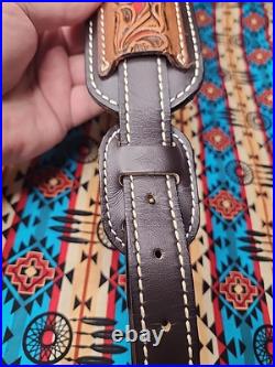 Torel Tooled White Stitched Leather Padded Two Toned Rifle Sling Suede Backed