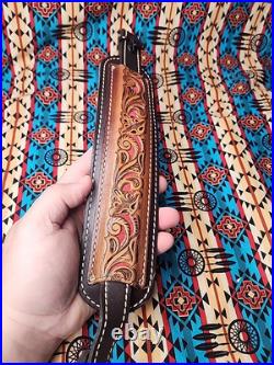 Torel Tooled White Stitched Leather Padded Two Toned Rifle Sling Suede Backed