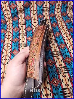Torel Tooled White Stitched Leather Padded Two Toned Rifle Sling Suede Backed