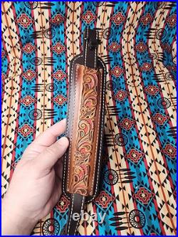 Torel Tooled White Stitched Leather Padded Two Toned Rifle Sling Suede Backed