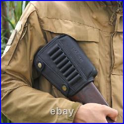 Tourbon Black Leather Rifle Sling Strap+Ammo Holder Stock Cheek Riser Rest Combo