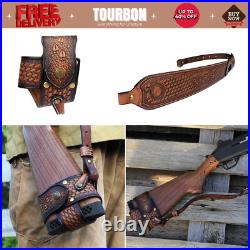 Tourbon Hunting Leather No Drill Gun Sling Carry Strap + Rifle Stock Cover Set