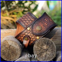 Tourbon Hunting Leather No Drill Gun Sling Carry Strap + Rifle Stock Cover Set