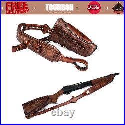 Tourbon Leather 30-06 Gun Sling Strap+Rifle Slip on Recoil Pad. 22lr Ammo Slot