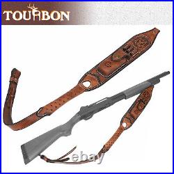 Tourbon Leather Rifle Sling Gun Ammo Carry Strap 2 Points withKnife Sheath Pocket