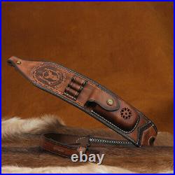 Tourbon Leather Rifle Sling Gun Ammo Carry Strap 2 Points withKnife Sheath Pocket