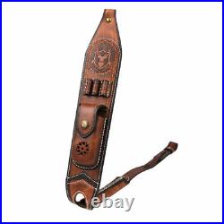 Tourbon Leather Rifle Sling Gun Ammo Carry Strap 2 Points withKnife Sheath Pocket