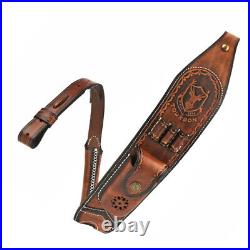 Tourbon Leather Rifle Sling Gun Ammo Carry Strap 2 Points withKnife Sheath Pocket