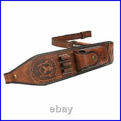 Tourbon Leather Rifle Sling Gun Ammo Carry Strap 2 Points withKnife Sheath Pocket