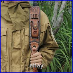 Tourbon Leather Rifle Sling Gun Ammo Carry Strap 2 Points withKnife Sheath Pocket