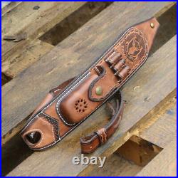 Tourbon Leather Rifle Sling Gun Ammo Carry Strap 2 Points withKnife Sheath Pocket