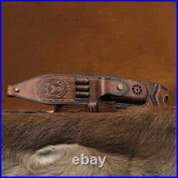 Tourbon Leather Rifle Sling Gun Ammo Carry Strap 2 Points withKnife Sheath Pocket