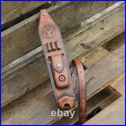 Tourbon Leather Rifle Sling Gun Ammo Carrying Strap withKnife Sheath Case+ Swivels Tourbon Leather Rifle Sling Gun Ammo Carrying Strap withKnife Sheath Case+ Swivels
