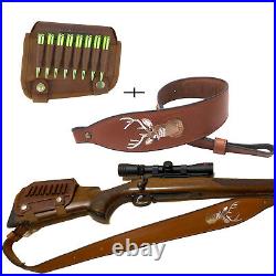 Tourbon Leather Rifle Sling Gun Strap+Shooting Cheek Riser Rest. 308 Ammo Holder
