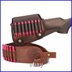 Tourbon PU Leather Rifle Sling Gun Strap+Swivels+Ammo Holder Cheek Rest Raiser