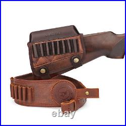 Tourbon PU Leather Rifle Sling Gun Strap/Swivels/Ammo Holder Cheek Rest Raiser