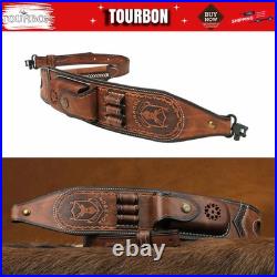 Tourbon Premium Leather Rifle Sling with 3-Round Ammo Holder &Side Pouch Hunting